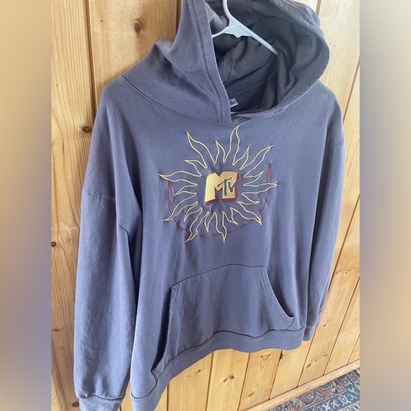 Vintage MTV Sun Logo Gray Pullover Hoodie Sweatshirt XL Fleece Lined Unisex - Picture 3 of 6